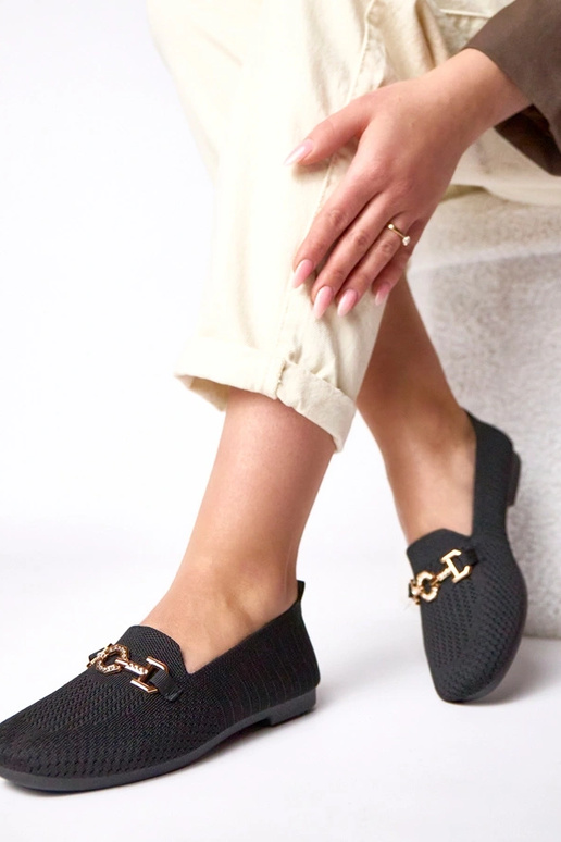 Zwarte stoffen mocassins met gouden...