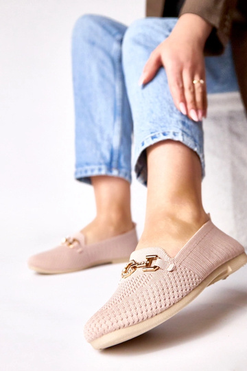 Mocassins en tissu roses avec décoration dorée Mathilde