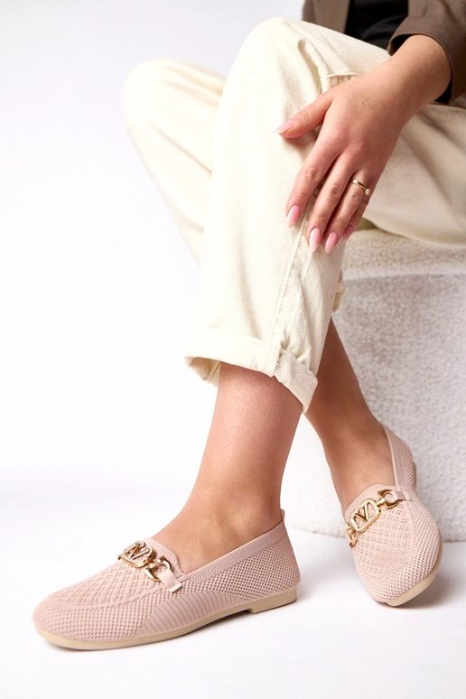 Roze stoffen mocassins met gouden...