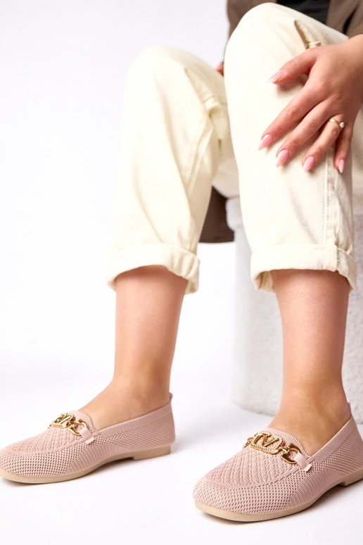 Rosa Stoffmokassins mit goldener...