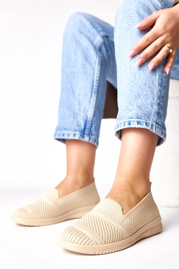 Zandkleurige instap stoffen tennisschoenen Noémie