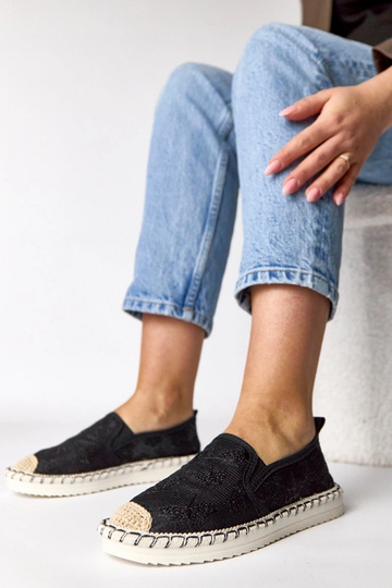 Espadrilles noires ornées de paillettes Lucie