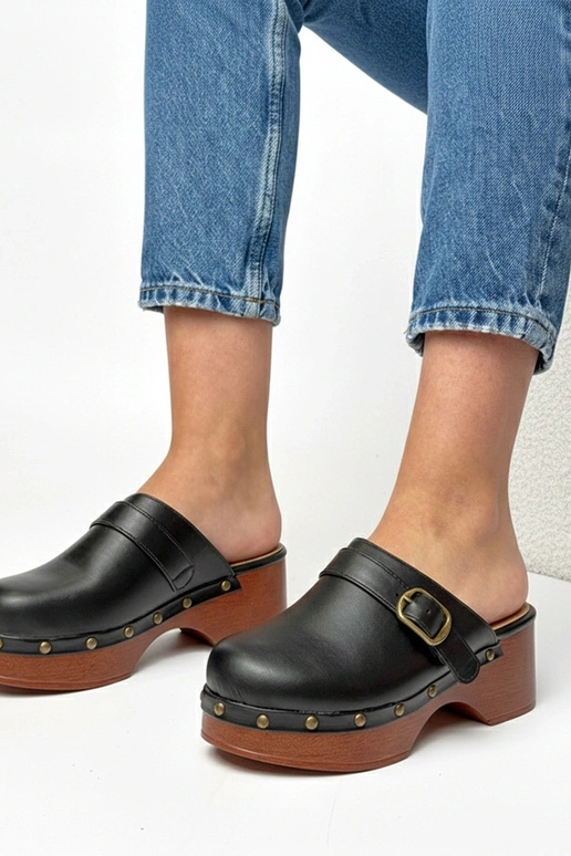 Zwarte hoge klomp-slippers Floriane