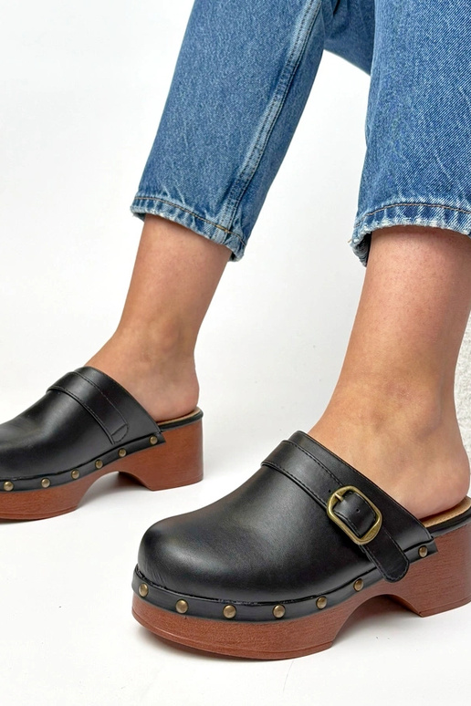 Zwarte hoge klomp-slippers Floriane