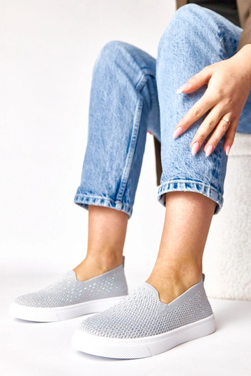 Grijze instap sneakers van stof met zirconia Gabrielle