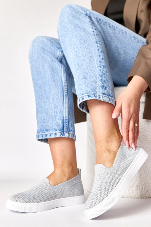 Graue textile Slip-On Sneakers mit...