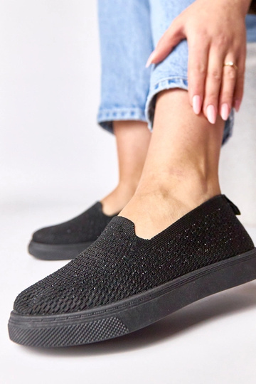 Baskets en tissu noires à enfiler avec zircon Gabrielle 2