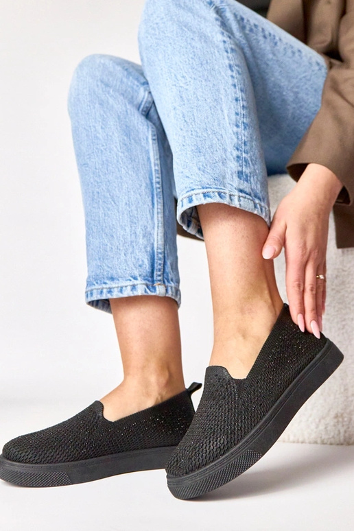 Zwarte instap sneakers van stof met...