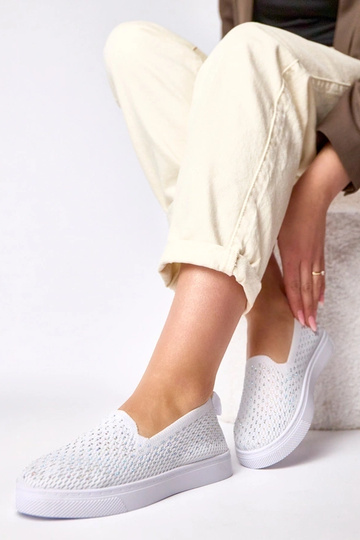 Witte textiele instap sneakers met zirconia Gabrielle 2