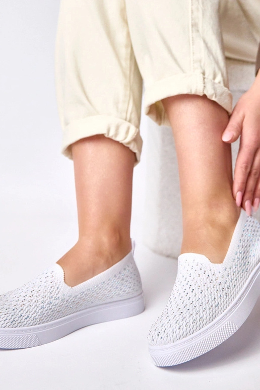 Weiße textile Slip-On Sportschuhe mit...