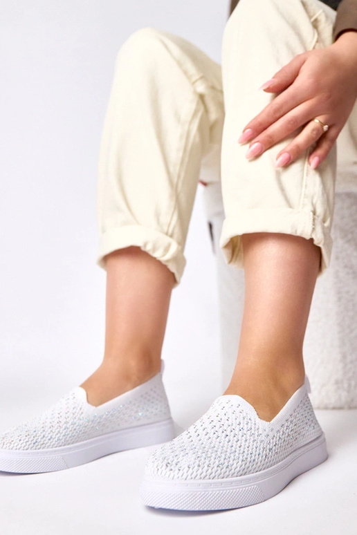 Weiße textile Slip-On Sportschuhe mit...