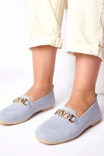 Grijze textiele loafers met gouden decoratie Bianca 2