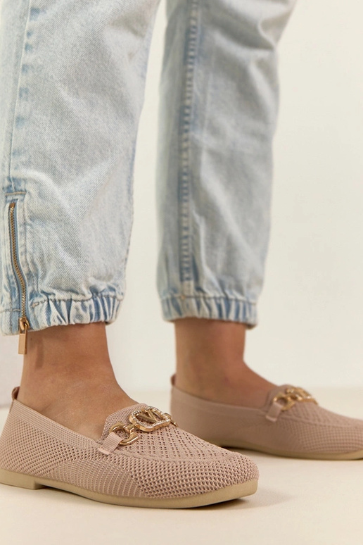 Roze textiele loafers met gouden...