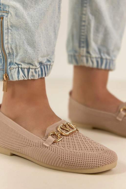 Roze textiele loafers met gouden...