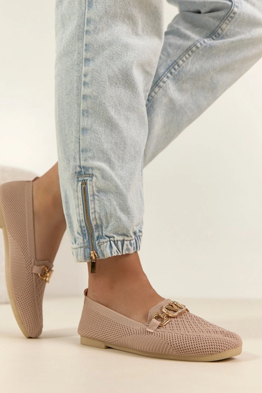 Roze textiele loafers met gouden...