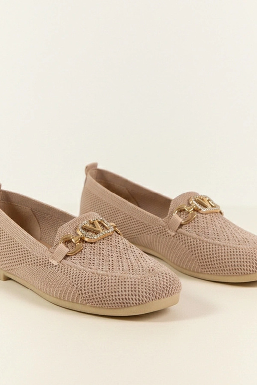 Roze textiele loafers met gouden...