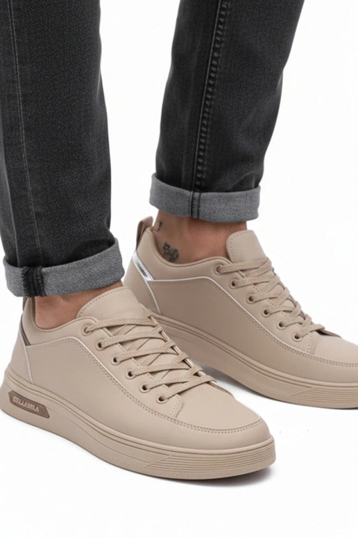 Sandkleurige heren sneakers met...