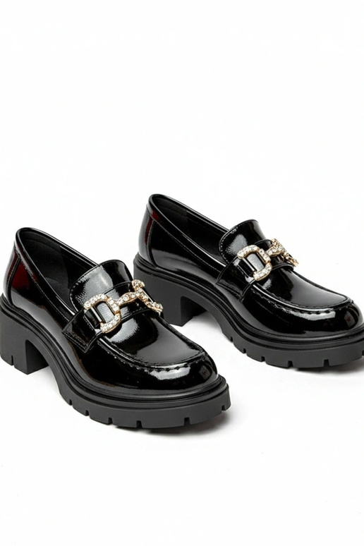 Zwarte lakloafers met hak en zirconia...