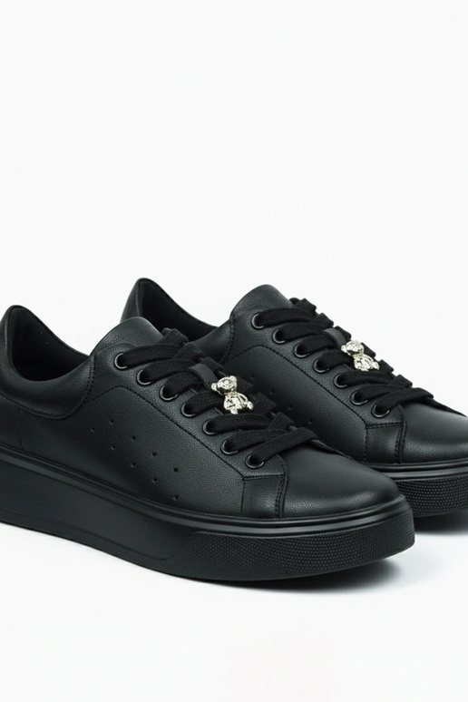 Schwarze Leder-Sneaker mit Plateau...