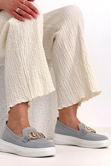 Grijze instap stoffen sneakers met gesp Catherine