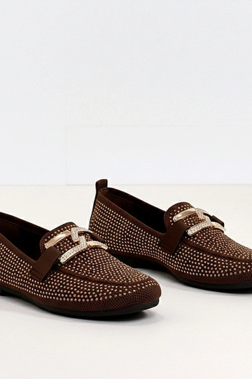 Chocoladekleurige mocassins versierd met zirconia Penelope