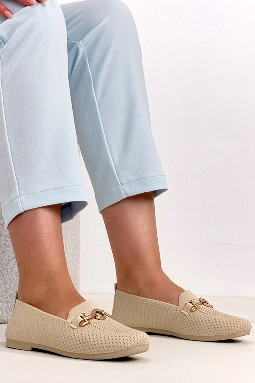 Zandkleurige stoffen mocassins met...