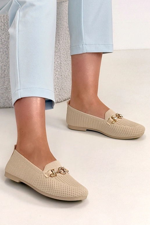 Sandfarbene Stoff-Mokassins mit...