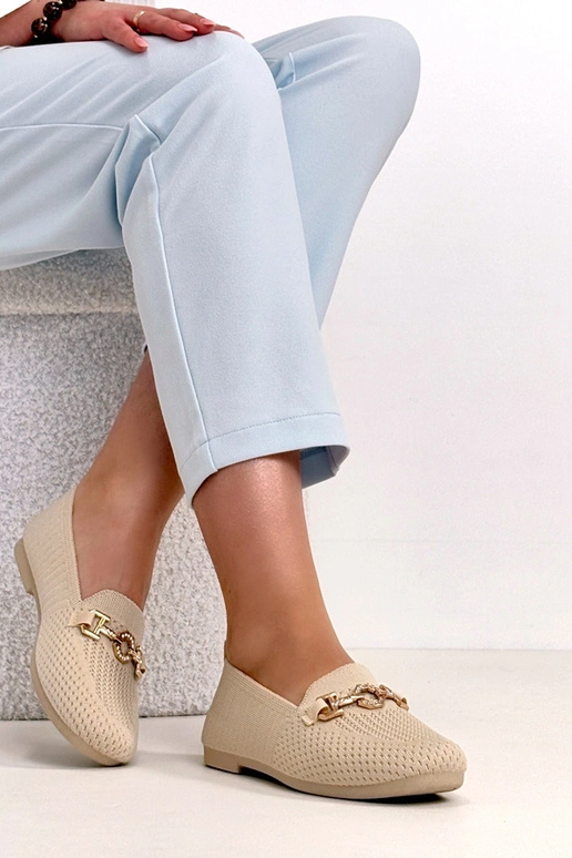 Sandfarbene Stoff-Mokassins mit...