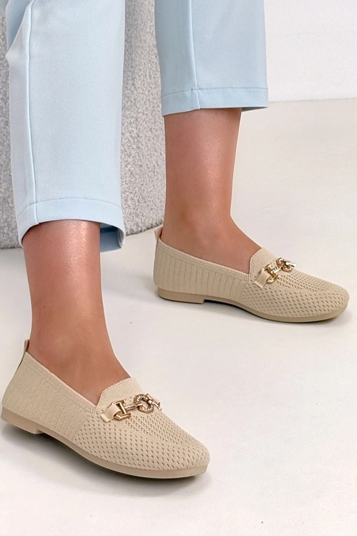 Zandkleurige stoffen mocassins met...