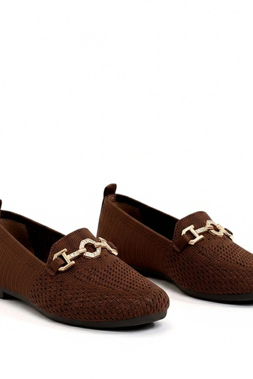 Bruine stoffen mocassins met gouden decor Mathilde