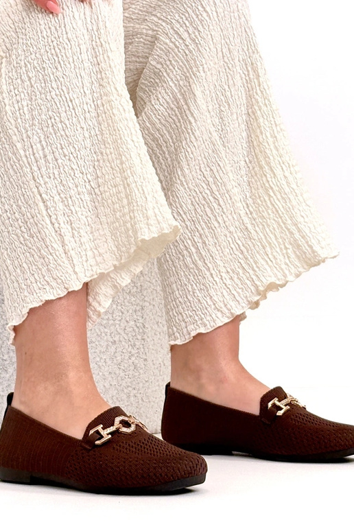Braune Stoff-Mokassins mit goldenem...
