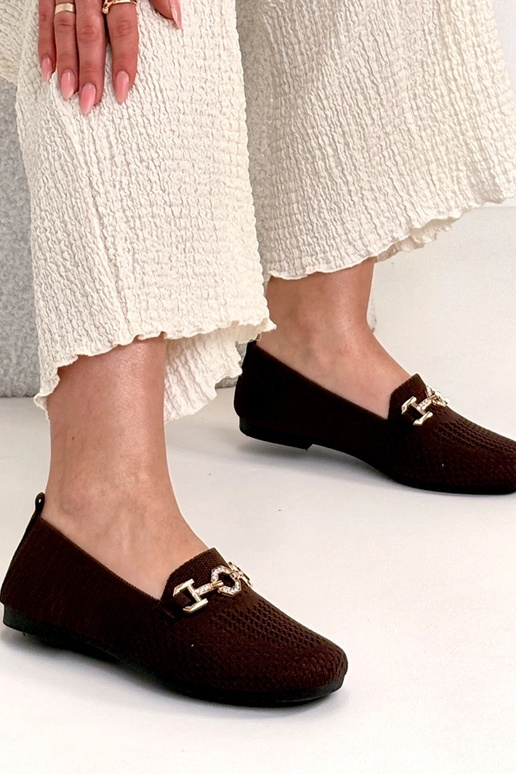 Bruine stoffen mocassins met gouden...