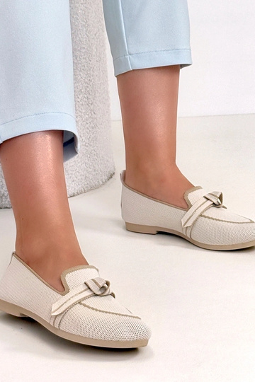 Zandkleurige stoffen ballerina's met veters Serenity