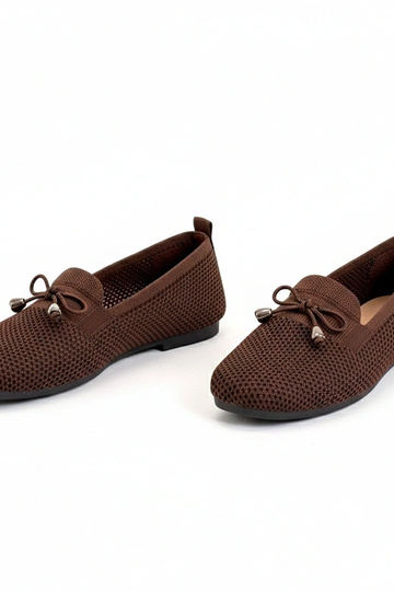 Bruine stoffen mocassins met strikje Aubrey