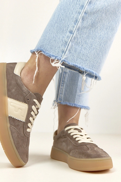 Donkerbruine leren sneakers met...