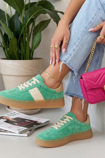 Groene leren sneakers met platform Filippo