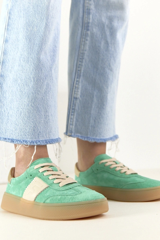 Grüne Leder-Sportschuhe mit Plattform...