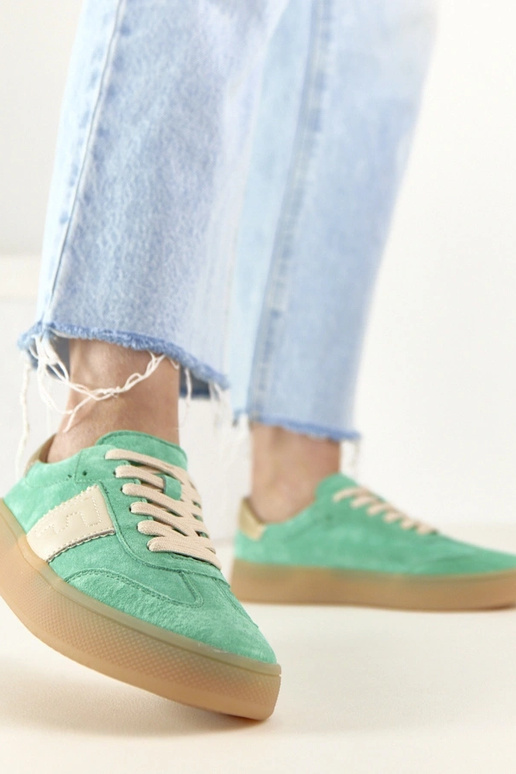 Groene leren sneakers met platform...