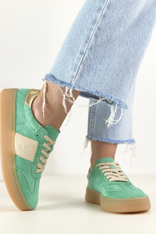 Groene leren sneakers met platform...