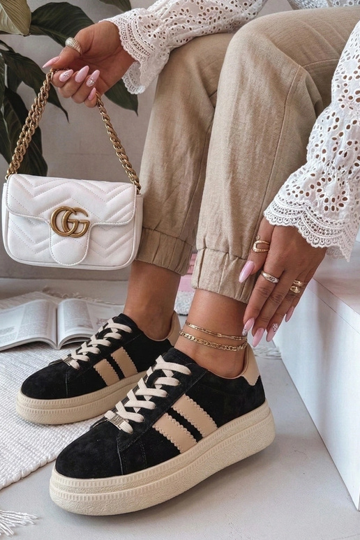 Baskets en cuir noir avec plateforme...