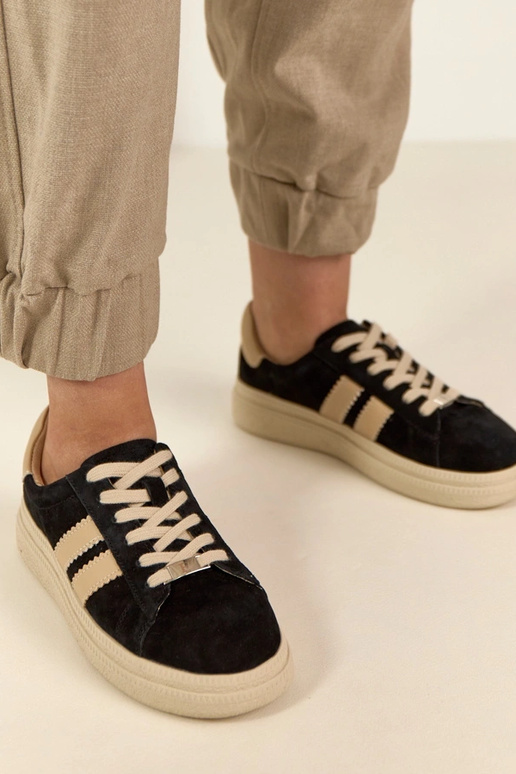 Baskets en cuir noir avec plateforme...