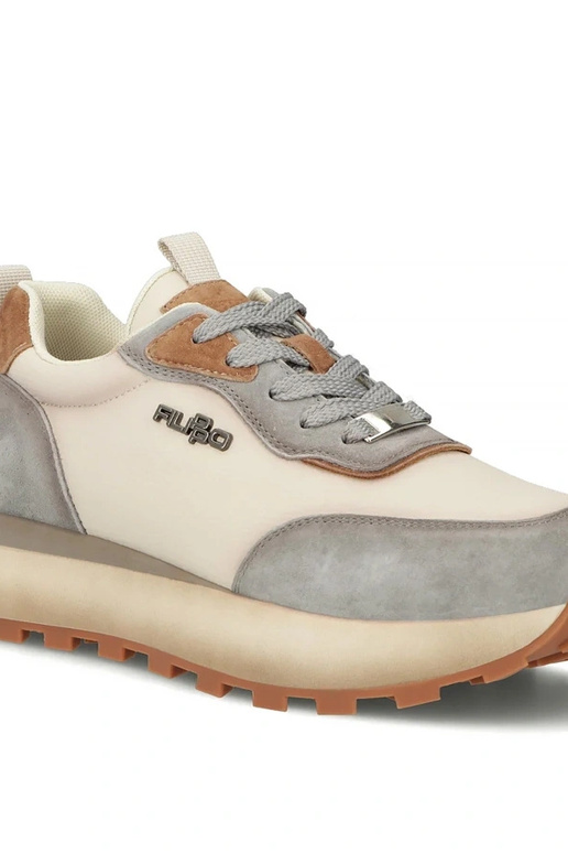 Beige Leder-Schuhe mit Plateau Filippo