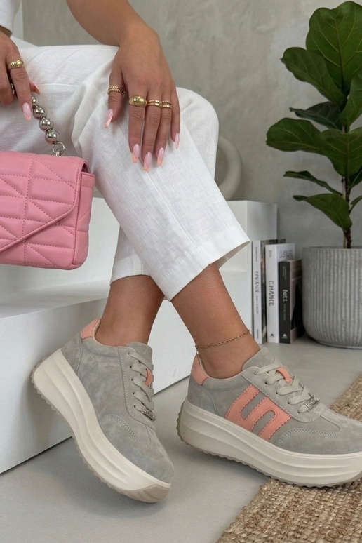 Graue Leder-Schuhe mit Plateau Filippo