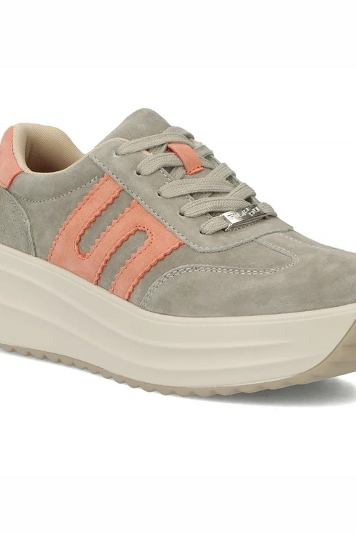 Grijze leren schoenen op platform...