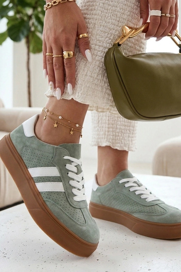 Groene leren sneakers met platform Cambell