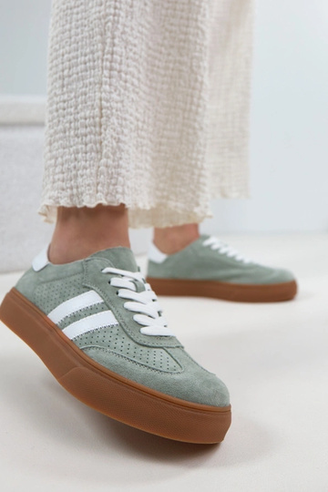Groene leren sneakers met... 2