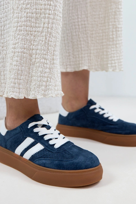 Dunkelblaue Leder Sneakers mit...