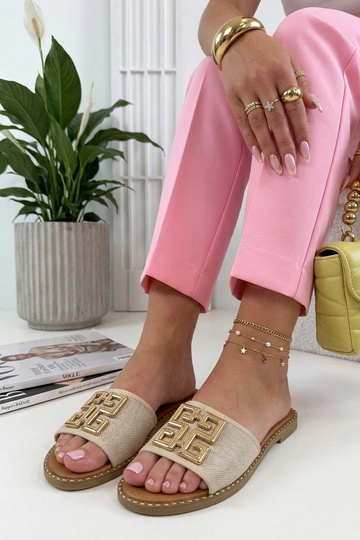 Sandfarbene Pantoletten mit...