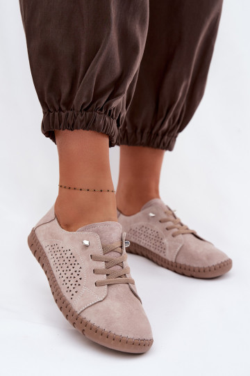 Chaussures pour femmes avec éléments ajourés en daim naturel sable Feliva 2