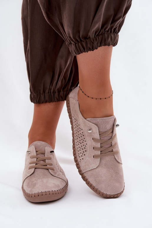 mit durchbrochenen Elementen Schuhe FemininErmöglichtturalnego aus INildlederu Beige Feliva